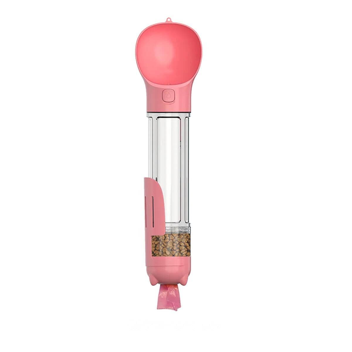 3 In 1 Portable Water Bottle, Feeder and Poop Dispenser 0 ShoPet Pink with 6 roll bags 500ml with food box