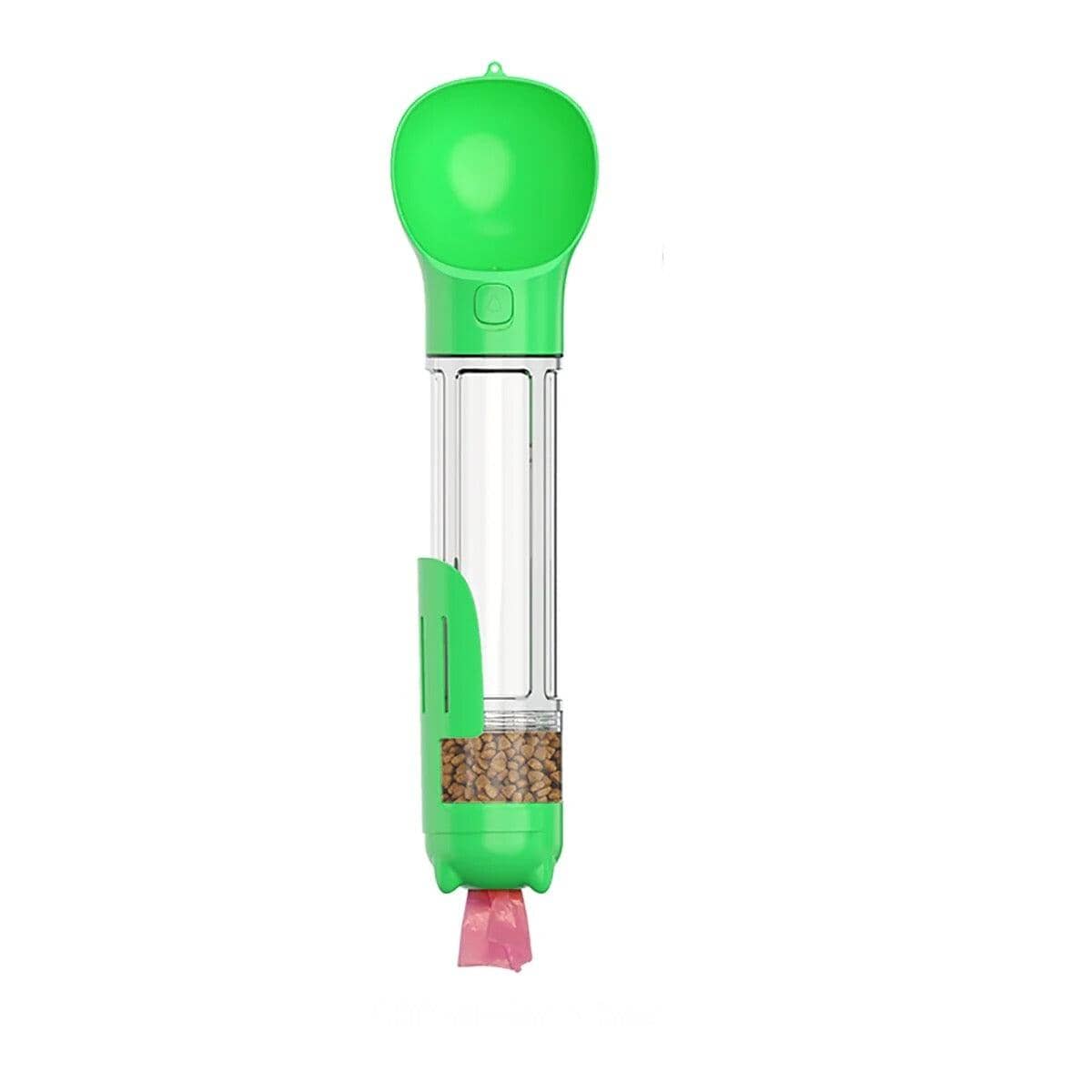 3 In 1 Portable Water Bottle, Feeder and Poop Dispenser 0 ShoPet Green with 6 roll bags 500ml with food box