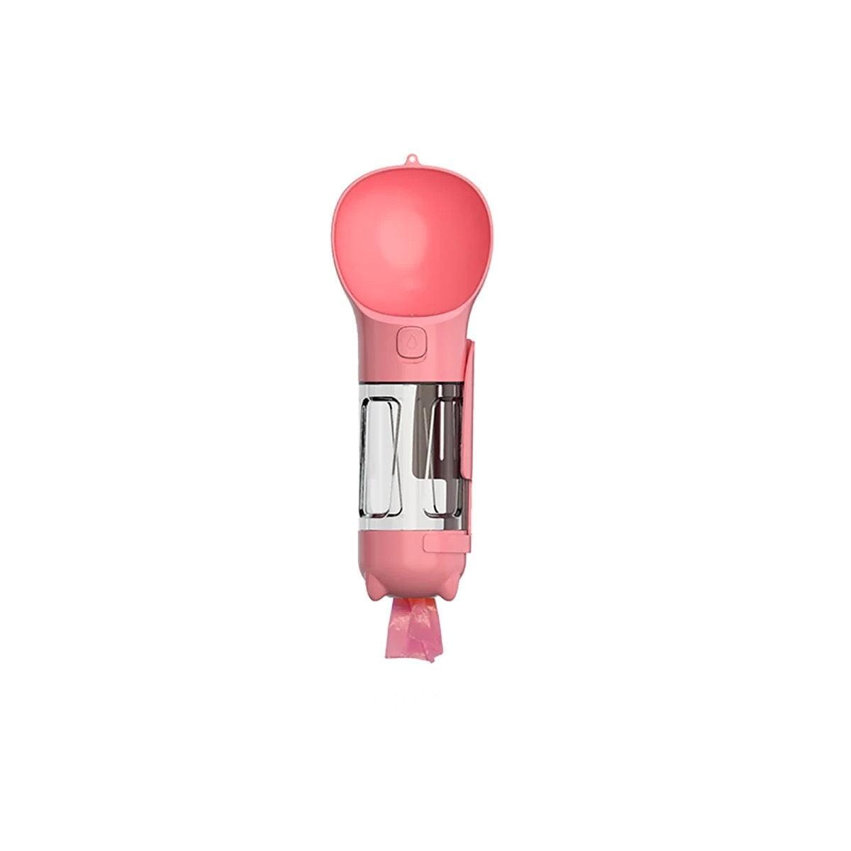 3 In 1 Portable Water Bottle, Feeder and Poop Dispenser 0 ShoPet Pink with 6 roll bags 300ml