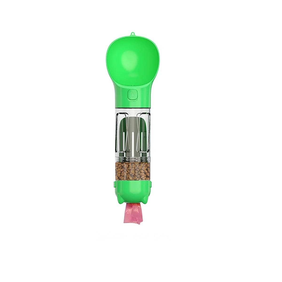 3 In 1 Portable Water Bottle, Feeder and Poop Dispenser 0 ShoPet Green with 6 roll bags 300ml with food box