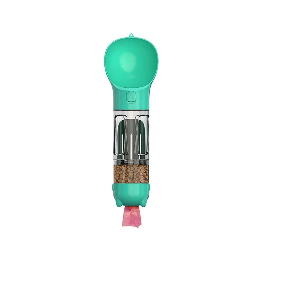 3 In 1 Portable Water Bottle, Feeder and Poop Dispenser 0 ShoPet Blue with 6 roll bags 300ml with food box