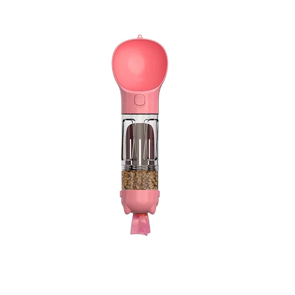 3 In 1 Portable Water Bottle, Feeder and Poop Dispenser 0 ShoPet Pink with 6 roll bags 300ml with food box