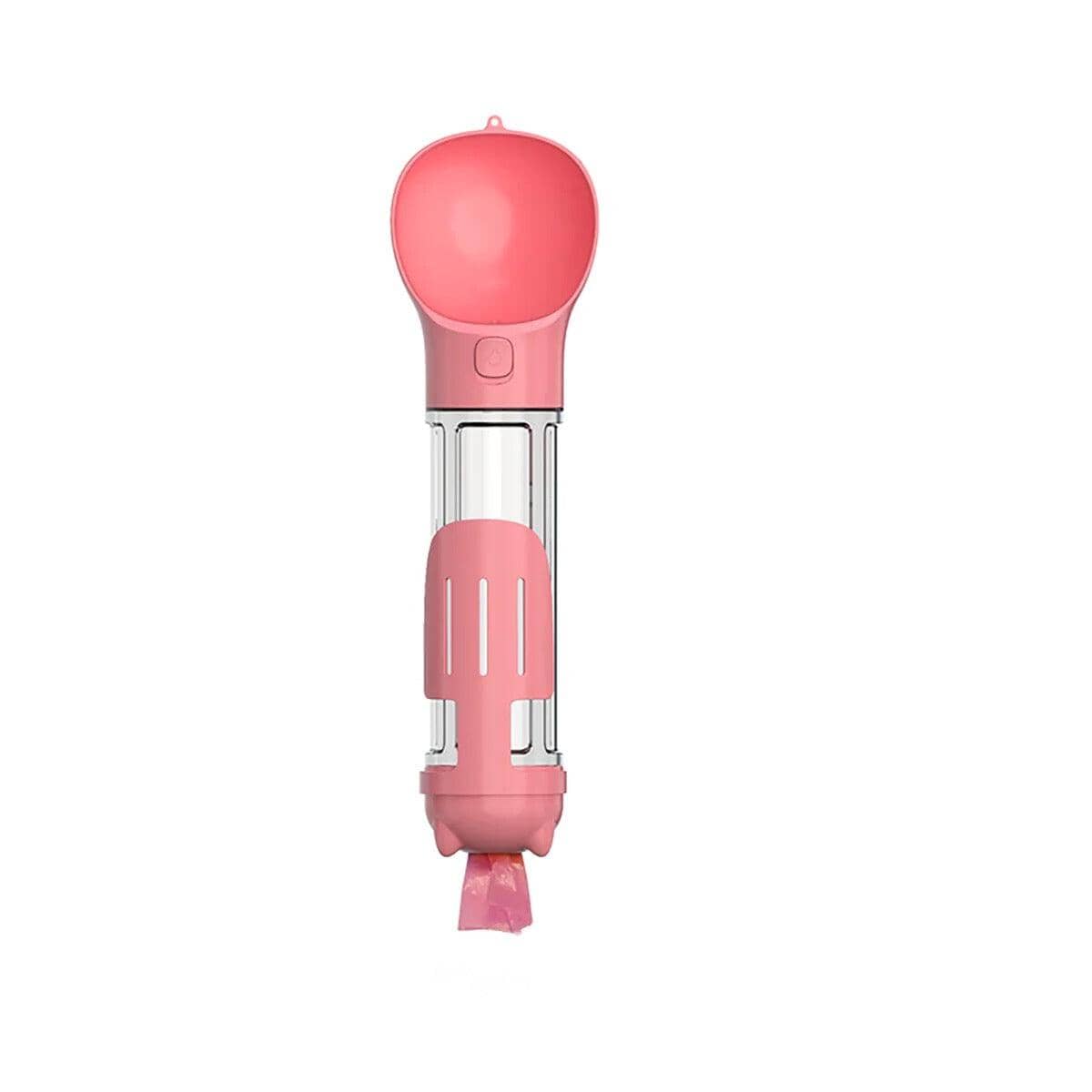 3 In 1 Portable Water Bottle, Feeder and Poop Dispenser 0 ShoPet Pink with 6 roll bags 500ml