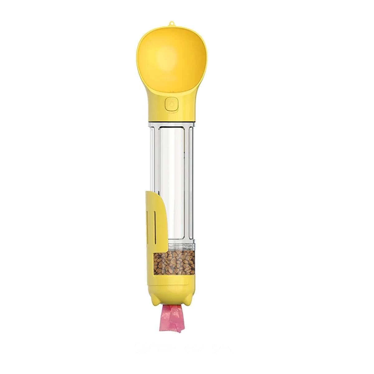 3 In 1 Portable Water Bottle, Feeder and Poop Dispenser 0 ShoPet Yellow with 6 roll bags 500ml with food box