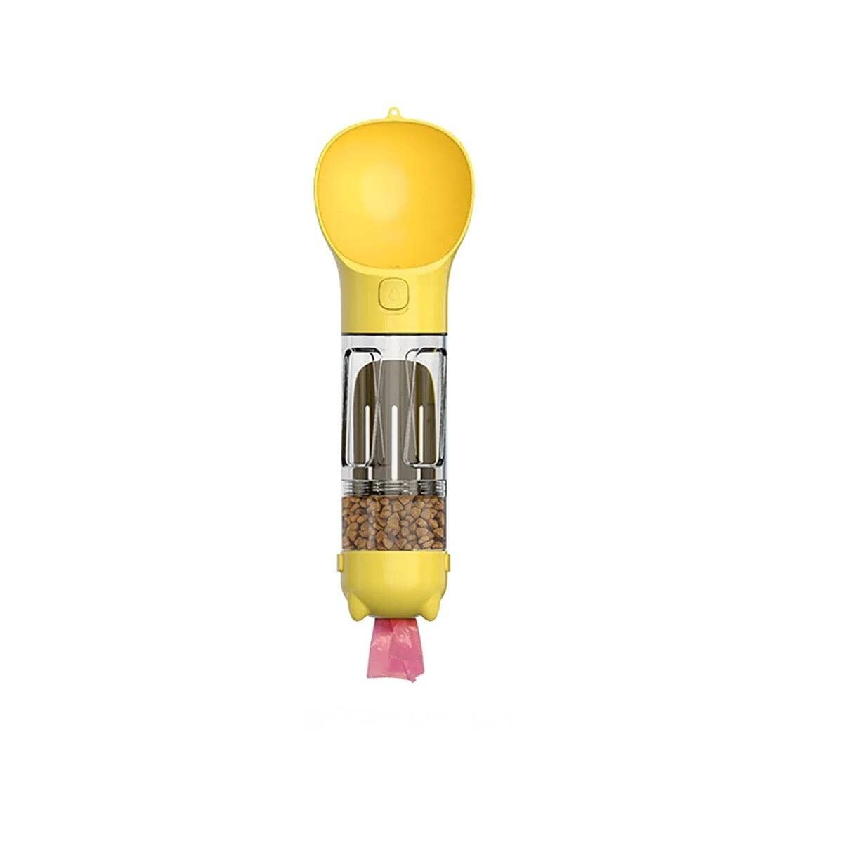 3 In 1 Portable Water Bottle, Feeder and Poop Dispenser 0 ShoPet Yellow with 6 roll bags 300ml with food box