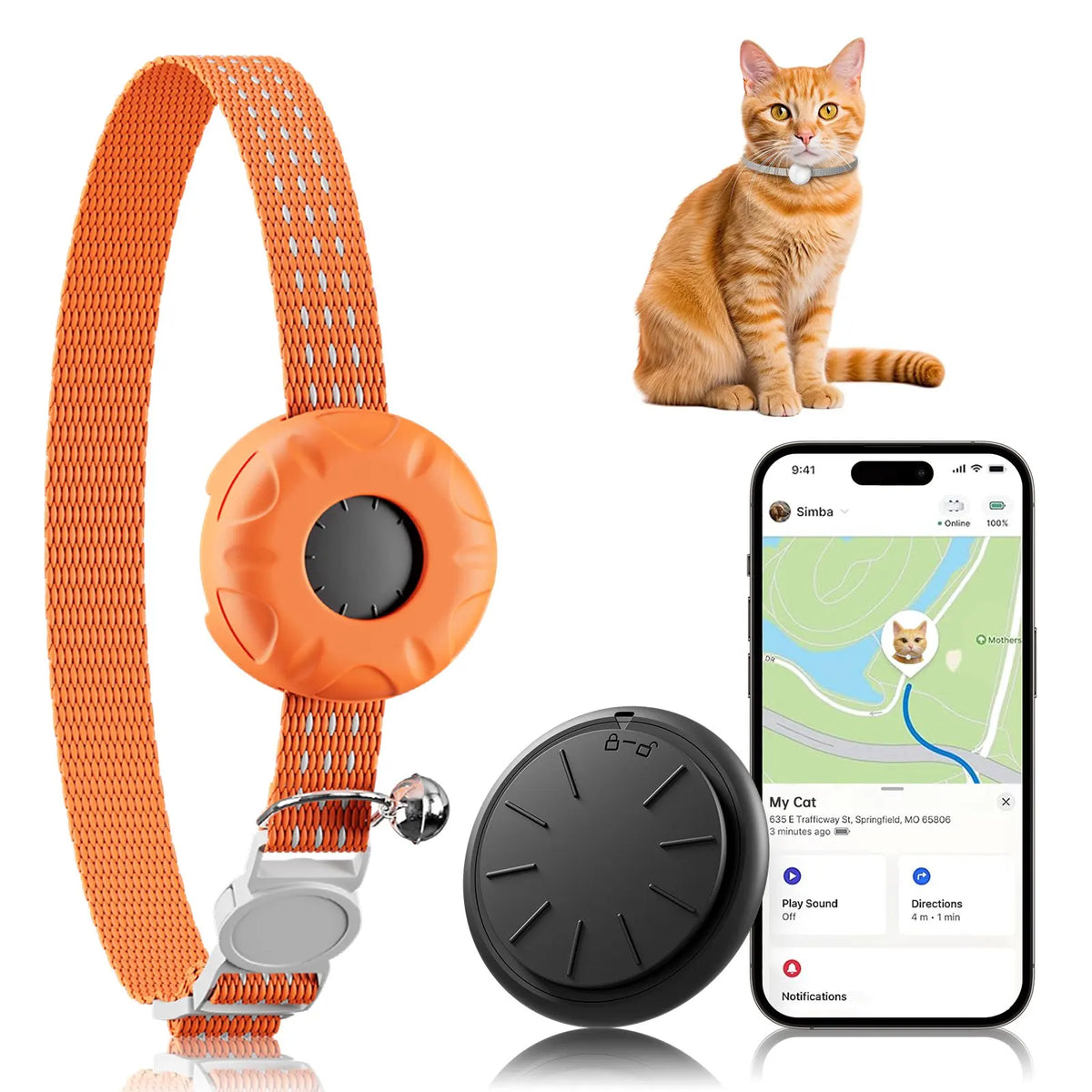 GPS Cat Tracker Collar - Apple Find My Compatible, No Monthly Fee