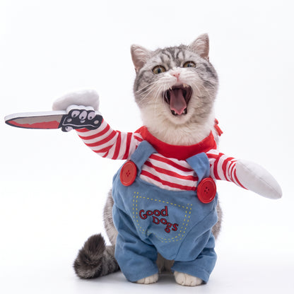 Halloween Doll Costume for Cats & Small Dogs – Striped Overalls