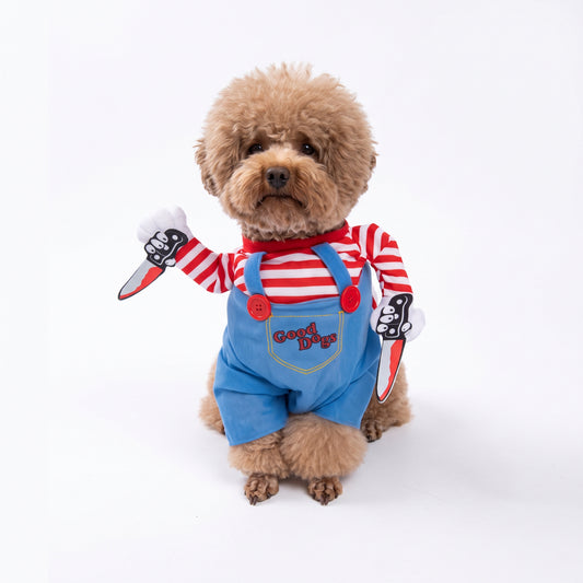 Halloween Doll Costume for Cats & Small Dogs – Striped Overalls