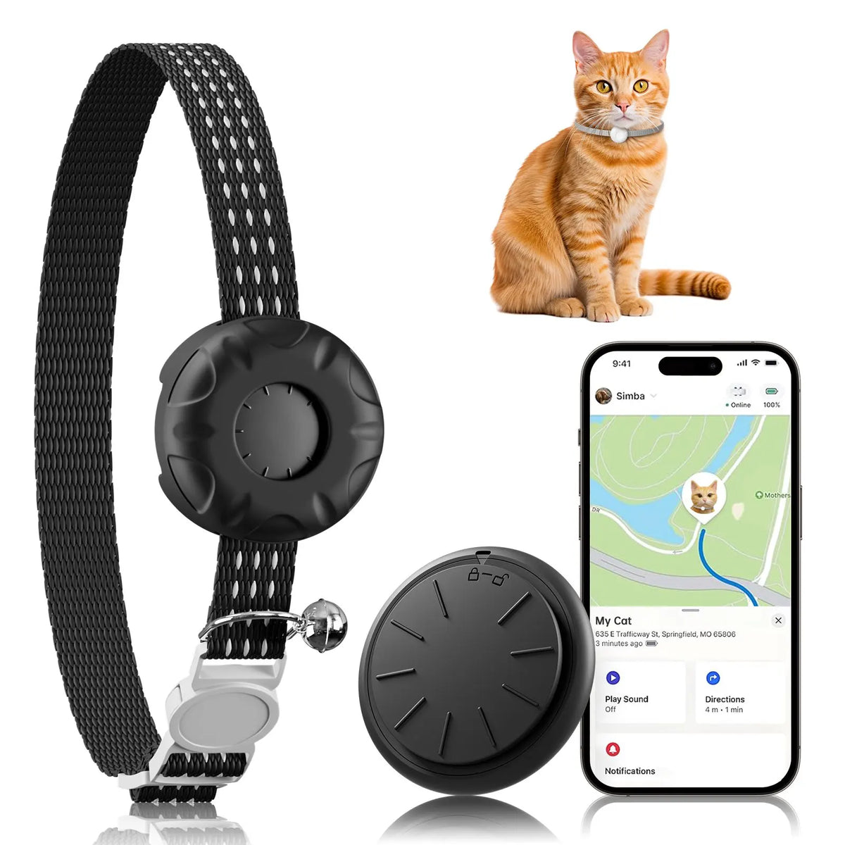 GPS Cat Tracker Collar - Apple Find My Compatible, No Monthly Fee