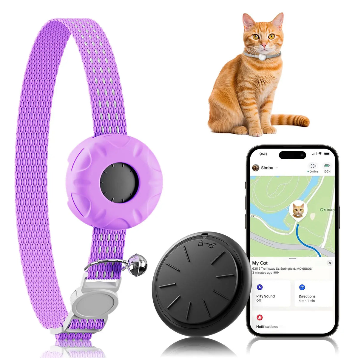 GPS Cat Tracker Collar - Apple Find My Compatible, No Monthly Fee