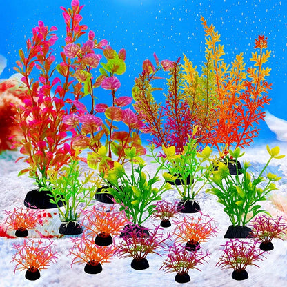 18-Piece Artificial Aquarium Plant Set - Fish Tank Decoration