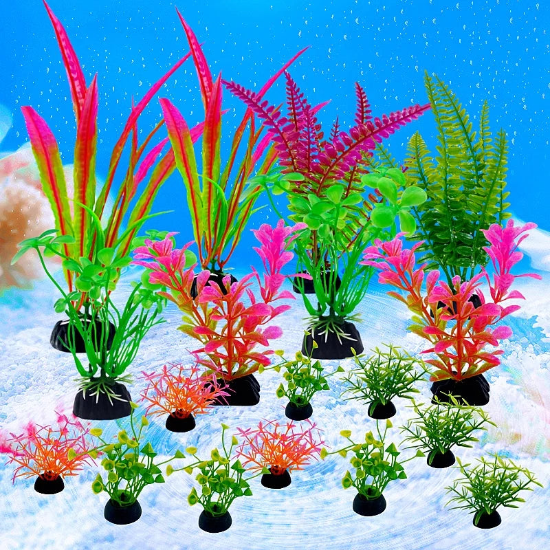 18-Piece Artificial Aquarium Plant Set - Fish Tank Decoration
