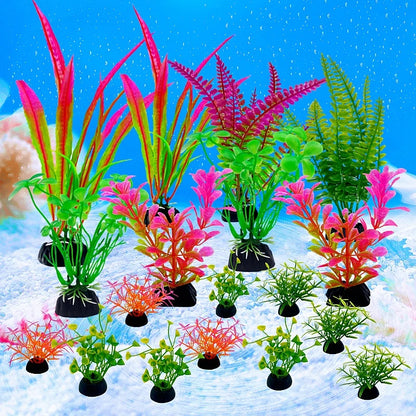 18-Piece Artificial Aquarium Plant Set - Fish Tank Decoration