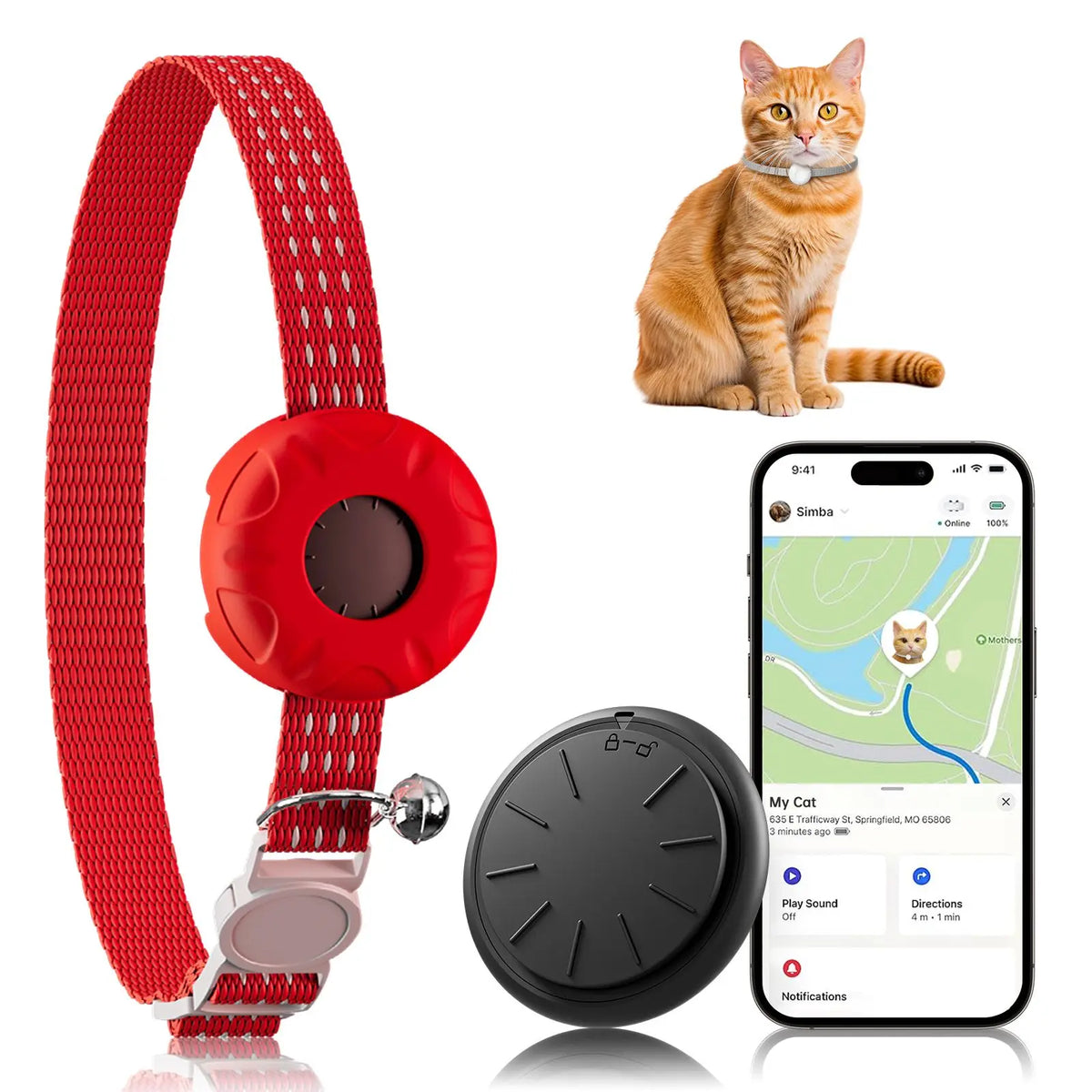 GPS Cat Tracker Collar - Apple Find My Compatible, No Monthly Fee