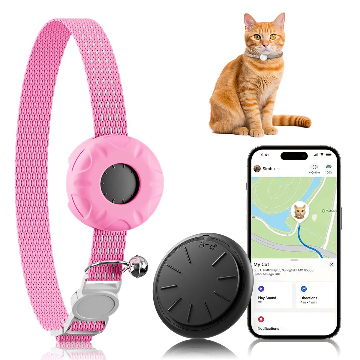 GPS Cat Tracker Collar - Apple Find My Compatible, No Monthly Fee