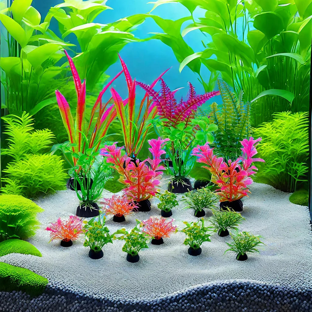 18-Piece Artificial Aquarium Plant Set - Fish Tank Decoration