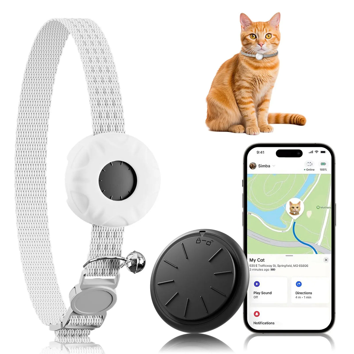 GPS Cat Tracker Collar - Apple Find My Compatible, No Monthly Fee