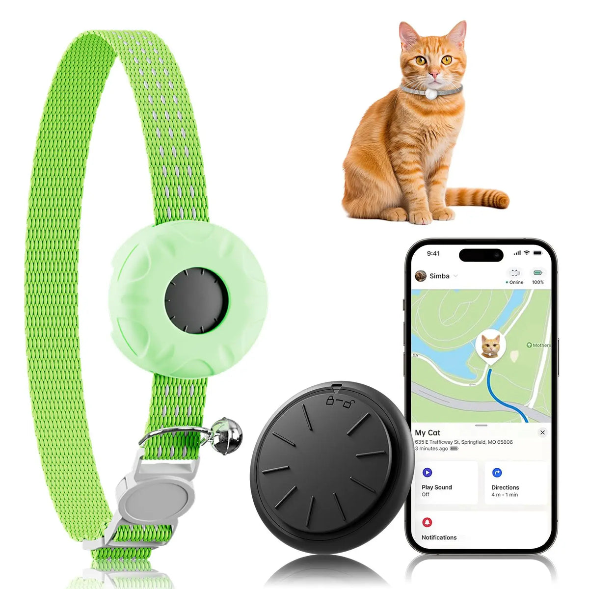GPS Cat Tracker Collar - Apple Find My Compatible, No Monthly Fee