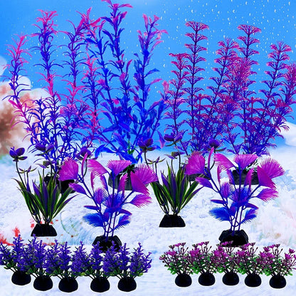 18-Piece Artificial Aquarium Plant Set - Fish Tank Decoration